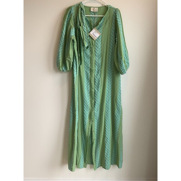 August Zakar Maxi With Belt-XS/S-Snap Front-NWT-100% Cotton-Embroidered - Picture 1 of 6